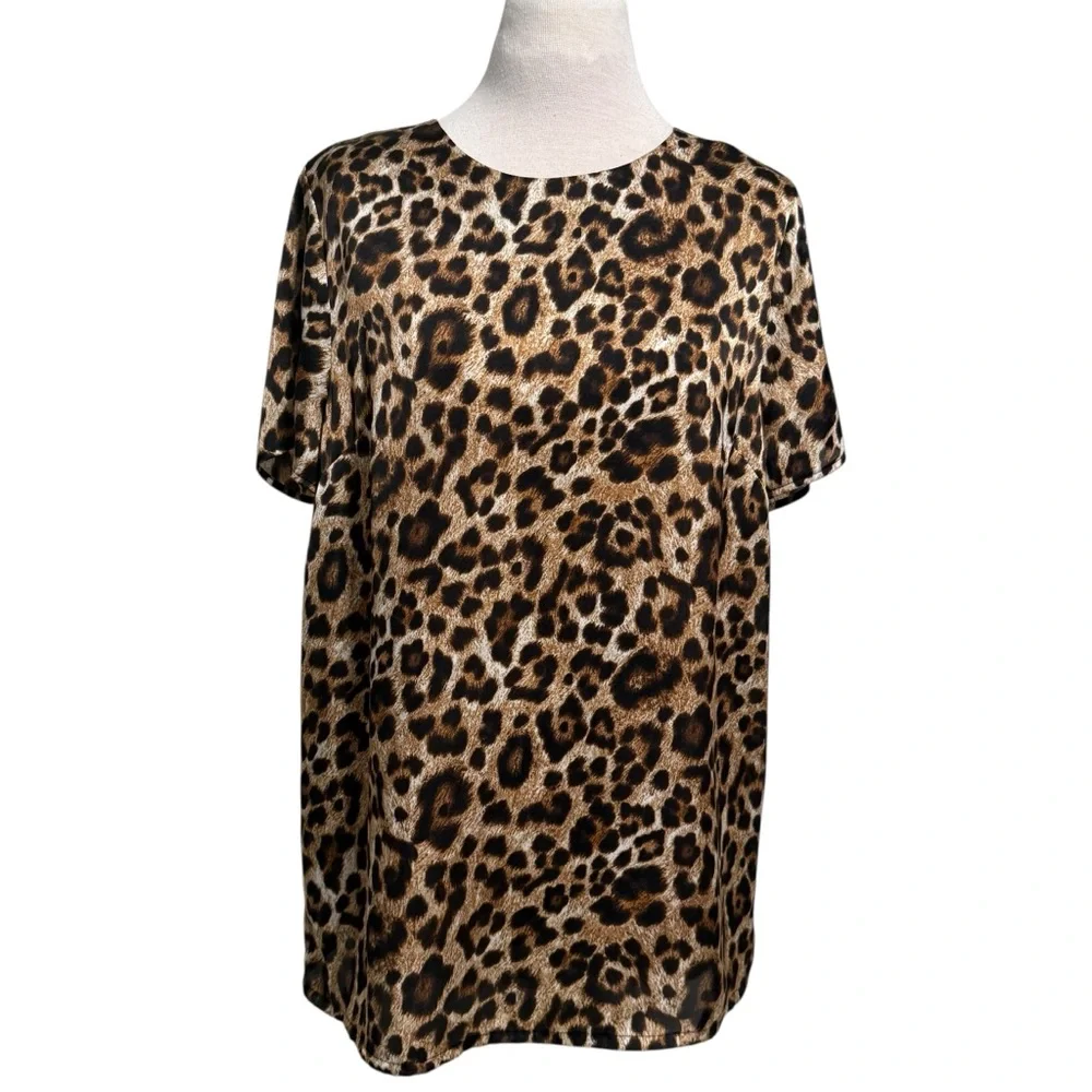 MICHAEL Michael Kors Satin leopard animal print blouse size 10